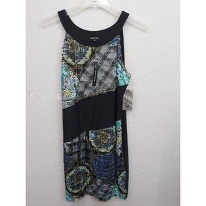 Samuel Dong Dress Womens XL Black Green Geometric Print Halter Sleeveless Sheath
